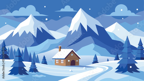 Winter wonderland with snowy mountains as a simple vector illustration.