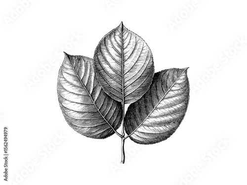 Catalpa tree leaf engraving, vintage botanical sketch, hand-drawn nature print, retro woodland decor, black sketch, eco-friendly art, catalpa leaf veins, old engraving style, rustic botanical wall art