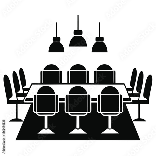 Modern Conference Room Design Table, Chairs, and Lighting Setup