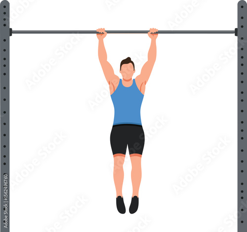 Man performing pull up exercise on horizontal bar fitness training for strength and endurance development