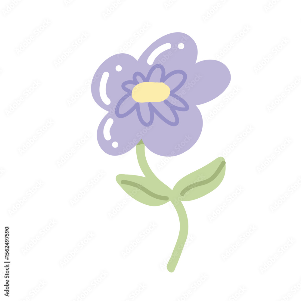 Fototapeta premium Colorful illustration in stylized spring bloom with purple daisy flower. This vector illustration conveys the harmony of nature and is perfect for gardening themes, wall art or floral branding.