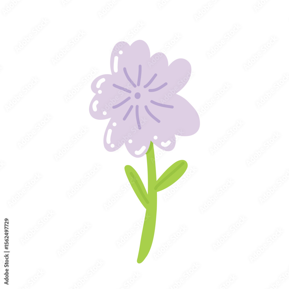 Fototapeta premium Colorful illustration in stylized spring bloom with purple daisy flower. This vector illustration conveys the harmony of nature and is perfect for gardening themes, wall art or floral branding.