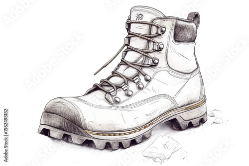 Climber boot sketch illustration _ Rugged mountain climbing boot, raster sketch, transparent PNG great for outdoor gear marketing or adventure brands.