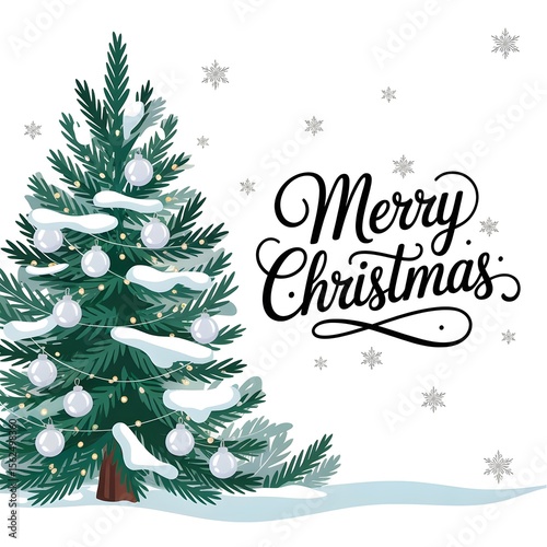 Merry Christmas typography with a tree and white background 