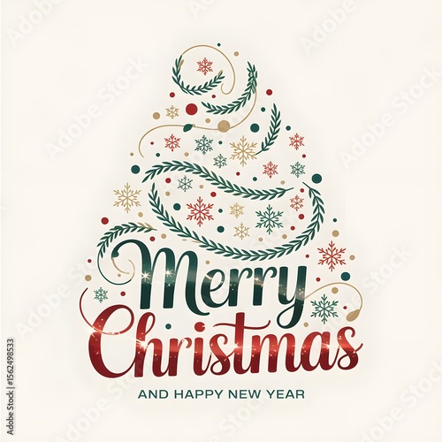 Merry Christmas typography in red color with white background