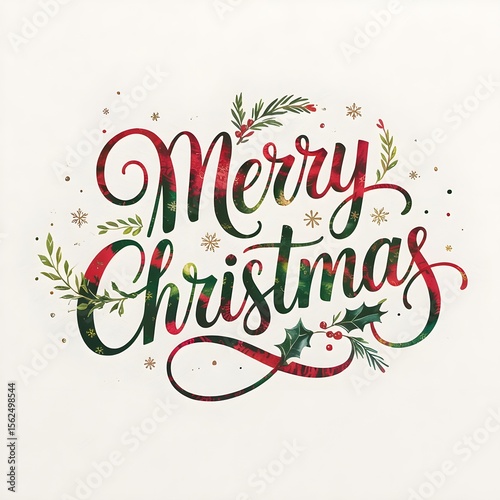 Merry Christmas typography in red color with white background