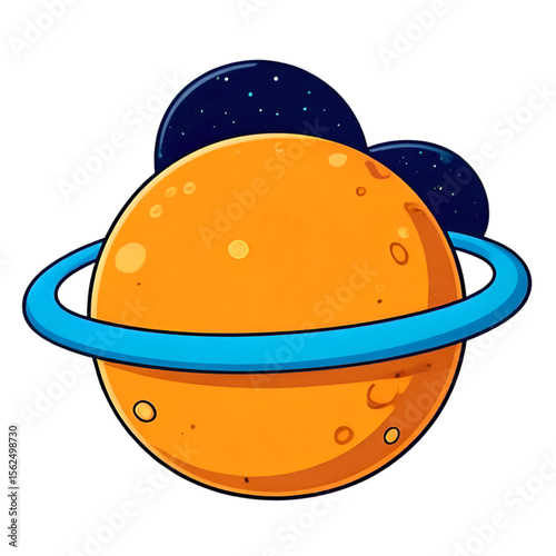 Cartoon Saturn with Blue Rings