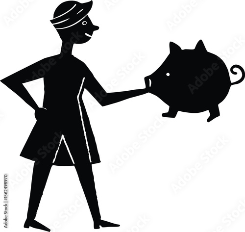 Silhouette of Person Holding Piggy Bank | Money Management Concept