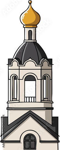 Orthodox church bell tower with golden onion dome architecture vector design illustration
