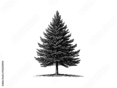 Vintage hand-drawn engraving of Douglas Fir Tree, black sketch, old engraving style, evergreen fir branches, retro woodland decor, botanical illustration, eco-friendly art print