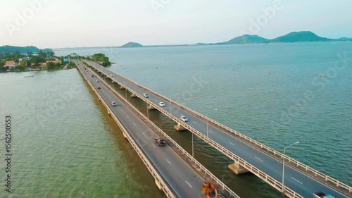 Wallpaper Mural Cars travel across the tinsulanonda bridge over songkhla lake in thailand Torontodigital.ca