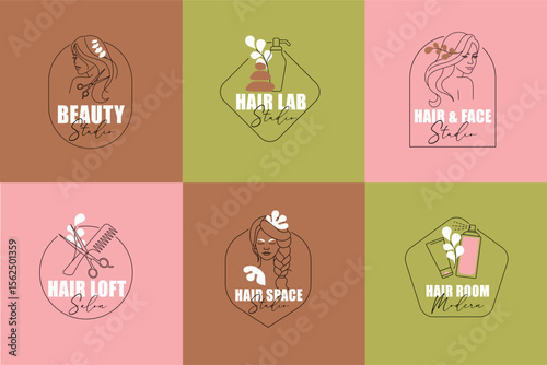 Minimal Hair and Beauty Logos. Pre-made Line Art Badges for Salon Branding