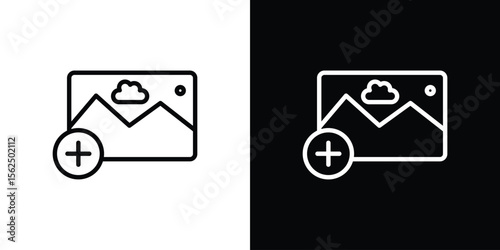 Add photos icon Black and White Vector Graphic