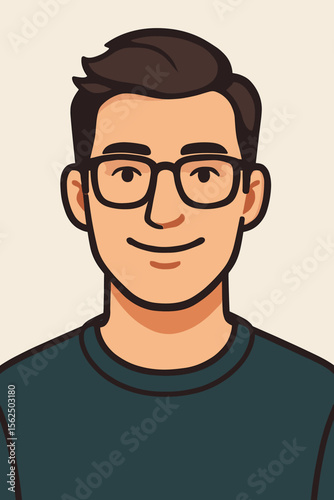 Young man with eyeglasses portrait. Modern flat vector cartoon illustration. Handsome smiling male character headshot for avatar, user profile, social media icon or team member.