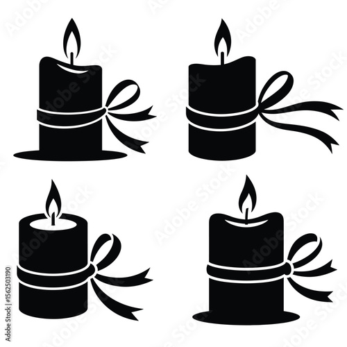 Black Candles with Ribbons Icon Set vector