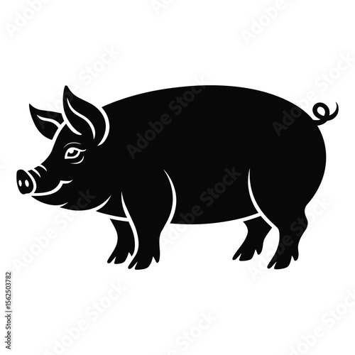 Black pig silhouette with curly tail and detailed face