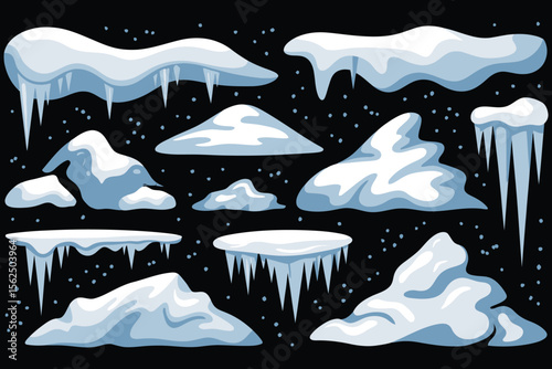 Winter Snow Drifts Icicles Collection Blue White cold
