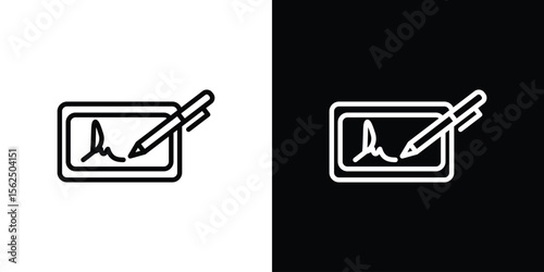 Electronic signature icon Black and White Vector Graphic