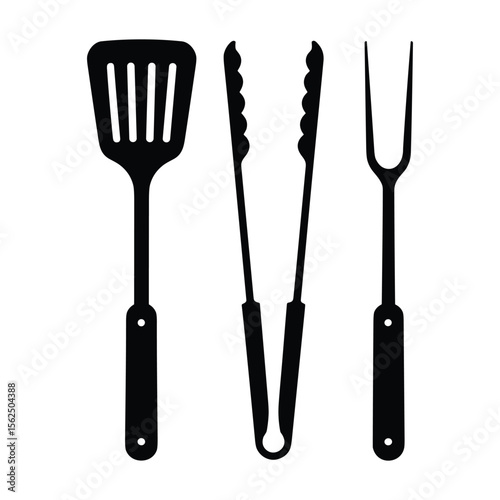 Barbecue utensils spatula tongs and fork silhouette