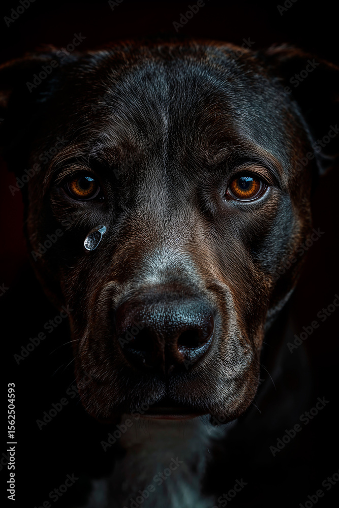Obraz premium Crying Dog with Teardrop: Animal Sadness & Empathy HD. Ideal for animal welfare, pet adoption, and emotional themes.