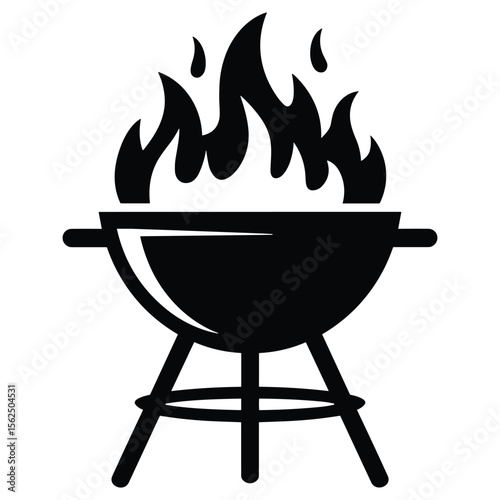 Black silhouette of a barbecue grill with flames silhouette