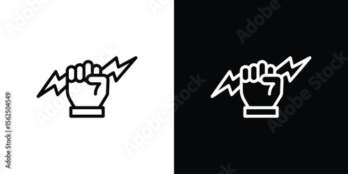 Hand with Power icon Black and White Vector Graphic
