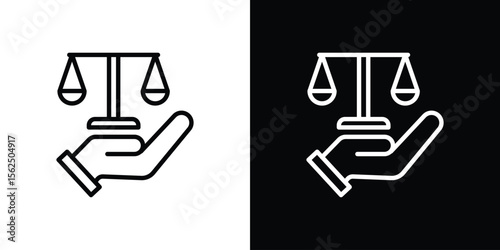 Justice scales in Hand icon Black and White Vector Graphic