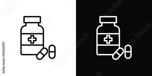 Medicine bottle icon Black and White Vector Graphic