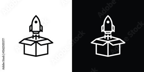 Product release icon Black and White Vector Graphic