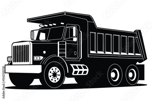 Dump Truck Icon: Heavy Construction Vehicle, Haulage, Building & Mining Equipment Symbol for Industrial Design