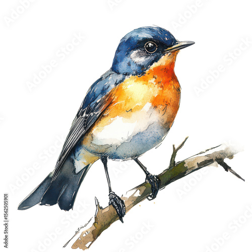 Birdwatching Watercolor Illustration _ Ornithologist with binoculars and birds in watercolor, isolated PNG for wildlife education or birdwatching clubs.