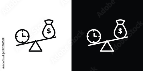 Time and money compare scale icon Black and White Vector Graphic