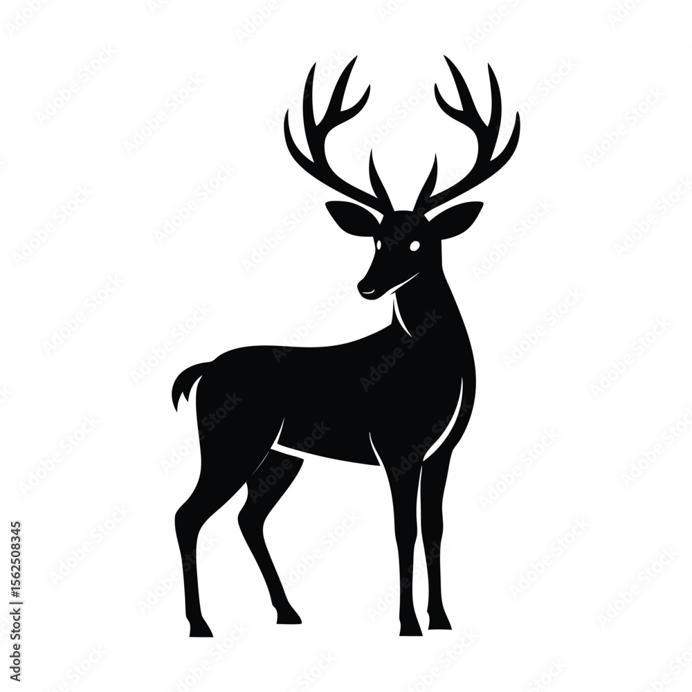 Obraz premium Elegant deer silhouette with large antlers standing gracefully on white background