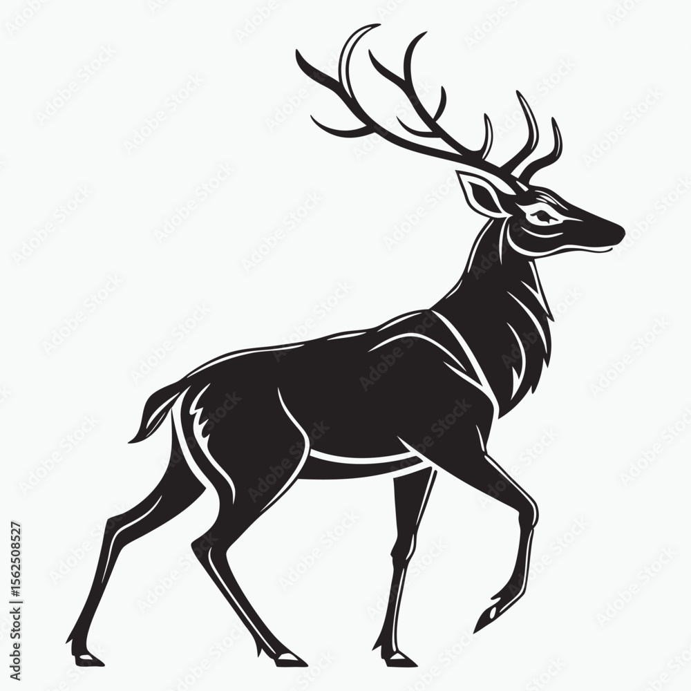 Obraz premium Elegant Black and White Deer Illustration Walking with Antlers