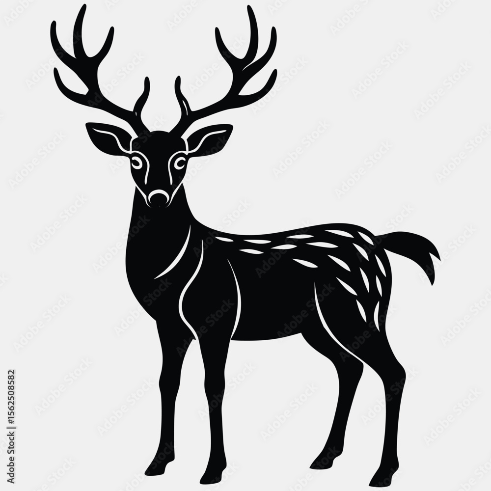 Obraz premium Elegant Black and White Deer Silhouette with Antlers and Spots