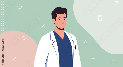 a man in a white lab coat. Suitable for landing page, banner, marketing, web design, presentation, infographic, etc.