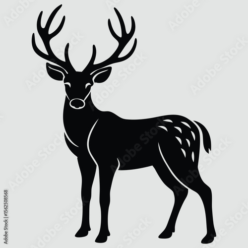 Elegant Black and White Deer Illustration with Antlers and Spots