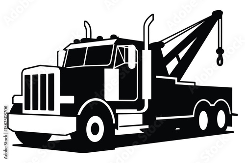 Tow Truck Icon with Hook: Wrecker, Breakdown & Roadside Assistance Vehicle Symbol for Automotive Services & Emergency Aid