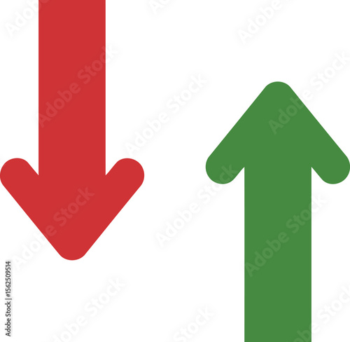 Green arrow moves upward while a red arrow descends, illustrating growth versus decline, ideal for showcasing financial trends or business performance.