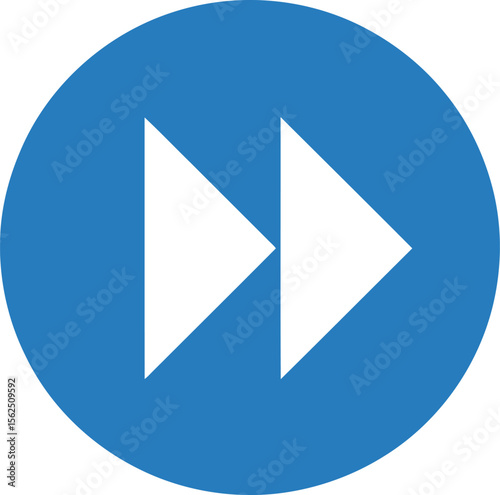 Forward symbol displayed as a blue circle with white arrows, depicting fast forward, ideal for multimedia interfaces and play buttons.