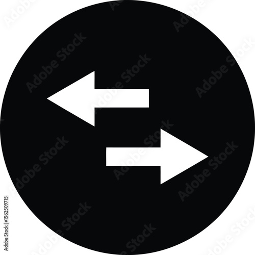 An exchange symbol showcases white arrows pointing in opposite directions inside a black circle, suggesting transfer, transaction, or reverse action concept.