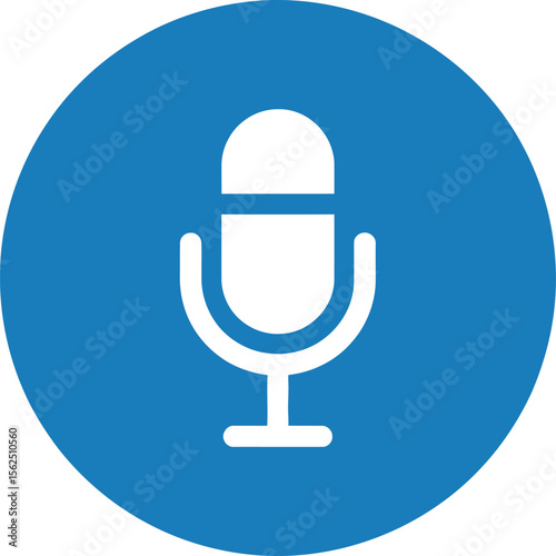 A microphone icon in white against a blue circular background, suitable for podcasting, voice recording apps, or audio-related interfaces.