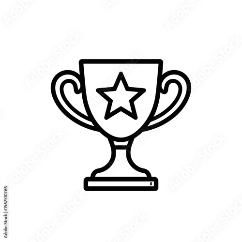 Outline trophy with star on white background, award for success, achievement concept, copy space
