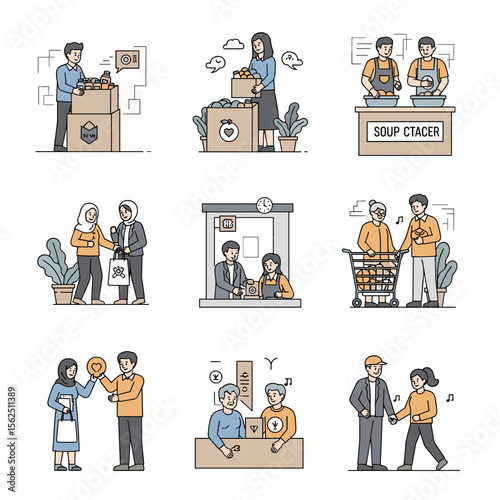 Diverse People Volunteering at a Charity Food Bank and Donation Center