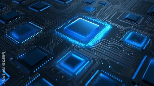 Wallpaper Mural Circuit board with chip and glowing elements Torontodigital.ca