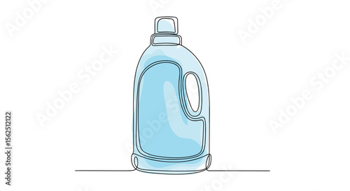 blue dish soap bottle - one line doodle with watercolor fill, minimal vector on white