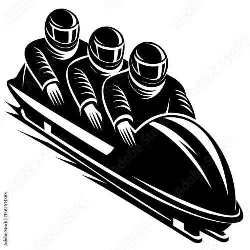 Bobsled Team in Action: Capturing a thrilling moment of a bobsled team gliding down a course, embodying speed and precision. Dynamic composition captures the raw power and unity of the athletes.