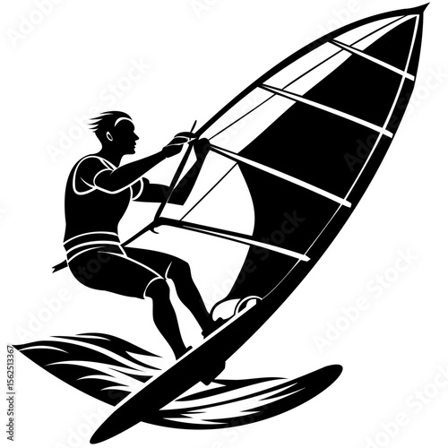 Windsurfer in Silhouette: A dynamic silhouette of a windsurfer gliding across the waves, a captivating display of athleticism.
