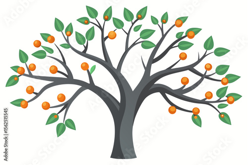 Vibrant vector illustration of a fruit tree, perfect for spring or summer designs, showing lush leaves, ripe apples, and natural growth
