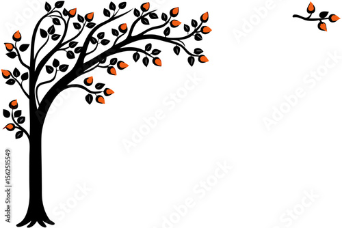 Floral tree vector with birds and butterflies in autumn colors, a nature-inspired design of love and the changing seasons